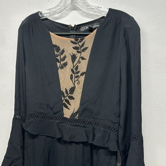 For Love & Lemons Emilia Romper Jumpsuit Shorts Long Sleeve Floral  Black Medium - Picture 3 of 7